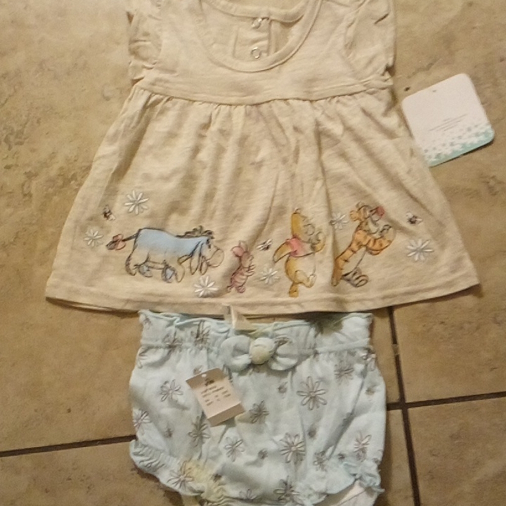 Disney Baby, size 6-9 months, tan top and light blue panties